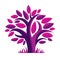 Art fairy illustration of purple tree, stylized eco symbol.