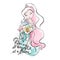 Art fashionable style. Print for teenagers clothes and fabrics. Beautiful mermaid with flowers, shells and corals. Fashionable ink