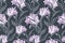 Art floral vector seamless pattern. Delicate purple Ipomoea, morning glory, isolated on a deep grey background.