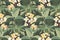 Art floral vector seamless pattern. A pale yellow Mattiola incana in the green foliage