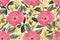 Art floral vector seamless pattern. Pink poppies, yellow flowers, green wriggling flowering bean stalks