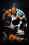 art flower death skull bone halloween illustration butterfly design skeleton. Generative AI.