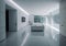 Art gallery interior. Beautiful modern white glossy walls and floor interior. Generative Ai