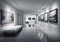 Art gallery interior. Beautiful modern white glossy walls and floor interior. Generative Ai
