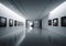 Art gallery interior. Beautiful modern white glossy walls and floor interior. Generative Ai