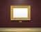 Art gallery museum interior with blank golden frame