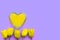 Art heart and yellow tulips on a lilac background, creative fragile love background, valentines day concept