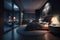 Art illustration of luxury penthouse living room interior, Generative AI