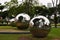 Art installation of large metallic spheres in Singapore