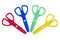 Art kit for children with colored plastic scissors with different shape cut on white
