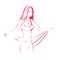 Art line of belly dancer. Young slender girl in east suit shows movement of arabic dance. Drawing by lines. Isolated