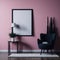 Art Living Room Accent Pink Wall With Armchair and Black Plants, Big Frame On Wall, Studio Gallery Generative AI