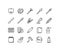 Art materials flat line icons set. Painting and Writing Tools - Brushes, Spray, Color palette, Paint Bucket and more
