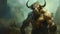 Art of a myth monster, minotaur, Half bull half human monster. Fierce Greek monster with a bull\\\'s head, minotaur.