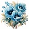 Art Nouveau Blue Poppies Painting - Watercolor Clipart With Symbolic Arrangement