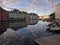 Art nouveau buildings at sunset in the town of Alesund in Norway