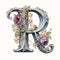 Art Nouveau Floral Letter R Clipart In Gray