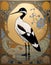 art nouveau illustration of an avocet in an ornate decorative golden background