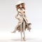 Art Nouveau Inspired 3d Doll With Richly Detailed White Coat And Hat