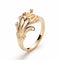 Art Nouveau-inspired Gold Ring With Diamonds And Gold Leaf