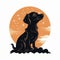 Art Nouveau-inspired Illustration Of A Playful Black Dachshund In The Moon