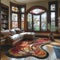 Art Nouveau inspired living room with organic lines and stained glass