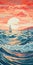 Art Nouveau-inspired Sunset Seascape Illustration On Large Canvas