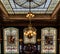 Art nouveau interior of Le Falstaff, a traditional Brussels brasserie restaurant with stained