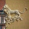 Art nouveau Low relief sculpture of lion at house corner