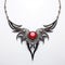 Art Nouveau Necklace With Red Gemstone - Richly Detailed Avian-themed Maori Art