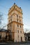 Art Nouveau Renaissance Revival prism-shaped water tower in Vinohrady in sunny winter day, forty metres high cultural landmark,