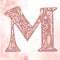 Art Nouveau style font - letter M - fine vector outline in the style of abstract floral pattern on a watercolor background