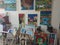 art, painting, comic book, toyshop, bookshop, bookstore, bookstall, desk, bookcase