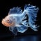 art painting with jumping koi fish floating with white and blue light lines