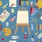 Art painting tools and equipment seamless pattern easel and paint