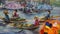 Art painting watercolor Floating market Thai land