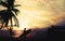 Art photo styles of silhouette surfer on beach at sunset