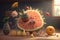 Art pieces of very cute fruits and flowers in a fantasy tiny cartoon world AI generated