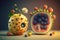Art pieces of very cute fruits and flowers in a fantasy tiny cartoon world AI generated