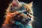 Art portrait of a close-up realistic little cute kitten with bright paint isolated on clean background. Generative AI