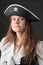 Art portrait of woman in an ancient piracy hat