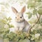 Art Print Of Brown Bunny With Flowers And Bushes