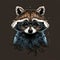 Art raccoon with glasses on a brown background. The muzzle or face of a smart animal. Generative ai