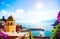 Art Romantic Seascape in mediterranean Italy old town