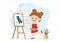 Art School of Painting with Live Model or Object using Tools and Equipment in Template Hand Drawn Cartoon Flat Illustration