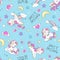 Art. Seamless; unicorn pattern. Fashion illustration print in modern style for clothes or fabrics and books. Dream come true