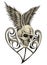Art skull wing heart tattoo.