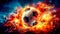 art soccer ball in a colorful explosion of fire energy and movement, sports performance, made with Generative AI