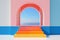 Art surreal colorful arch architecture design concept landscape open pool sun palm vintage