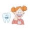 Art on the topic of children`s dentistry. Teeth with braces.